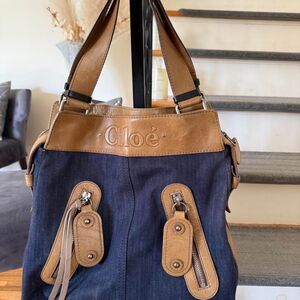 Chloe Navy Denim and Tan Leather Bag